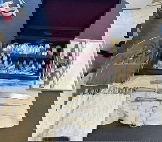 Misc. estate lot silver plated flatware, (3) large serving utensils with sterling handles, and