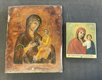 (2) older religious Icons with Virgin Mary and Jesus Christ, in nice overall as found condition, a