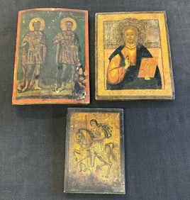 (3) as found condition Icons, from local estate collection we are selling. One has paint crazing as