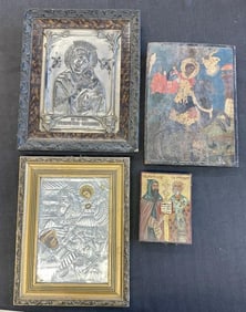 (4) Icons from estate collection we are selling, (2) in a metal frame, larger one not in metal frame