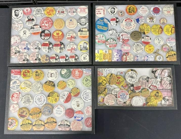 Big collection SHAVING & BARBERING souvenir show pinbacks, different shows and states, from 1950's: Big collection SHAVING & BARBERING souvenir show pinbacks, different shows and states, from 1950's to early 70's…..great lot to sort out or for any collector. All in display cases….