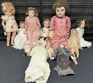 Estate lot as found-as is older dolls, bisque head, some composition, some bisque heads with