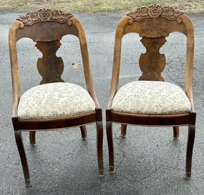 Pair Empire mahogany side chairs, wear to finish, structurally sound, just as we found them in local