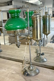 Nice older green shade student lamp, from local estate, nice overall condition. Brass base, could