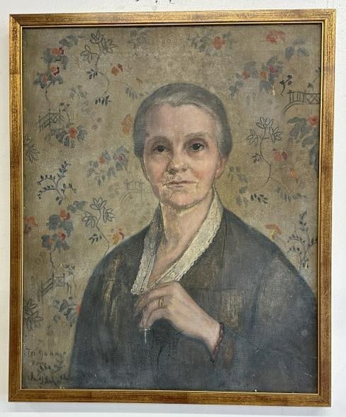 Circa 1900 or so o/c portrait of older Woman, illegibly inscribed in lower left corner, from estate: Circa 1900 or so o/c portrait of older Woman, illegibly inscribed in lower left corner, from estate in Hudson Valley, nice condition, some light paint scuffs….painting measures 22" x 18", the frame 