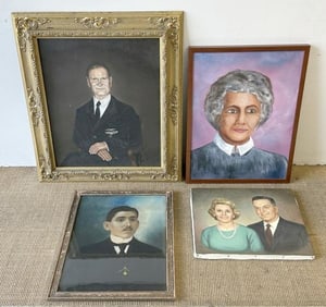Estate portrait lot, includes (3) paintings and colored photograph of a Gentleman, nice condition,