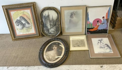 (7) framed pcs. Artwork from NYC apartment, good condition, (2) paintings, good lot for a dealer to