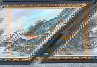 Carlos Ortega o/c cityscape, nice condition, signed lower right, painting measures 24" x 36", the