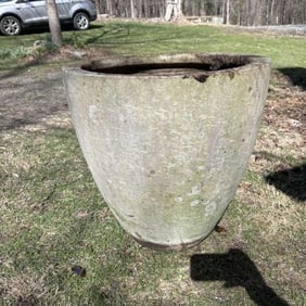 Nice vintage cast concrete garden urn, with hairline cracks, from local estate in Hudson Valley.