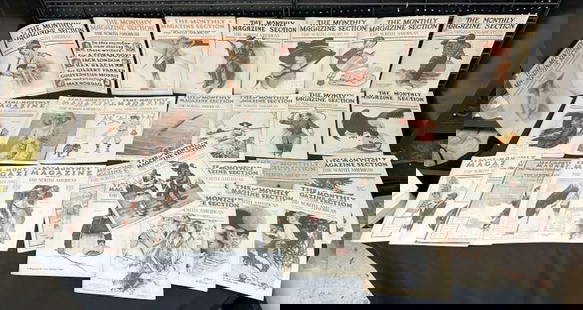 (39) THE MONTHLY MAGAZINE SECTION & SEMI-MONTHLY MAGAZINE, brakdown is (18) SEMI MONTHLY & (11): (39) THE MONTHLY MAGAZINE SECTION & SEMI-MONTHLY MAGAZINE, brakdown is (18) SEMI MONTHLY & (11) MONTHLY , all covers intact, some tattered, some loose, nicely illustrated covers...just as we found