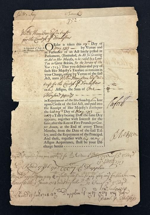 1713/14 Countess of Dorchester Document ( CATHERINE SEDLEY ), born 1657, died 1717, became Countess (1 of 4)