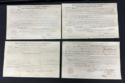 (4) American Land signed Documents ( 2) by James Buchanan & (2) by Franklin Pierce…1854, 1856, and