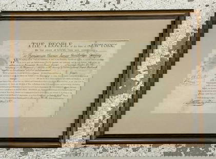 Signed George Clinton 1787 Ulster County Document for Benhamin Bevier Jr. Commission to: Signed George Clinton 1787 Ulster County Document for Benhamin Bevier Jr. Commission to Ensign….nicely framed and matted..Frame emasures 13.5" x 19.5". From historical ephemera collection we are sel