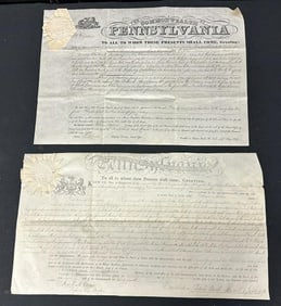 (2) Pennsylvania Land Office Documents 1809 & 1844 - signed by John Cochran & William