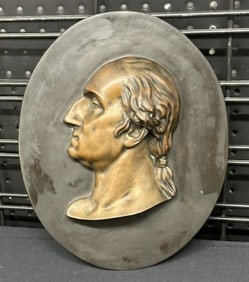 Bronze GEORGE WASHINGTON placque, possibly of a building (?), measures 12" x 9". In very nice