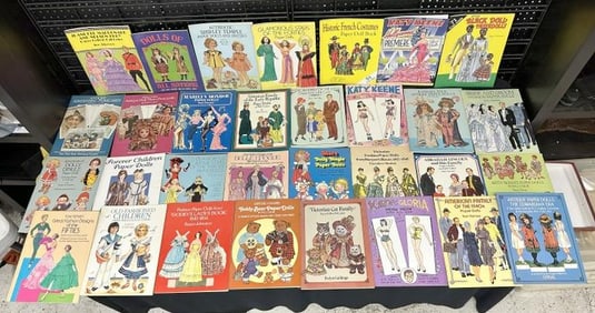 ( 31 ) 1980's & 1990's PAPER DOLL soft cover books, all unused, with all doll and accessories cut