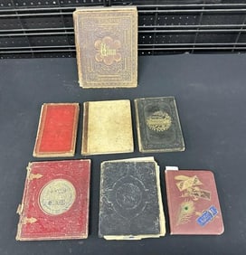 ( 7 ) early handwritten school books, some illustrated, most all covers are loose or off, but