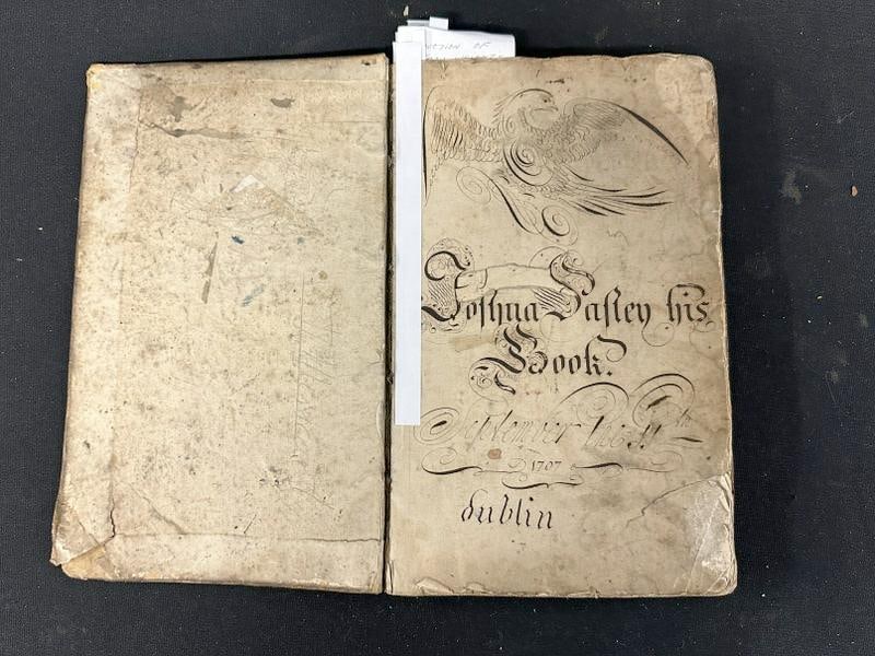 Rare ( 1707 ) Calligraphy Cipher School Book, belonging to Joshua Safely. Approx. ( 50 ) pages, with (1 of 11)