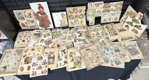 Large lot ( Hundreds & Hundreds ) of Victorian DIE CUTS, LITHOS & TRADE CARDS, most on album pages