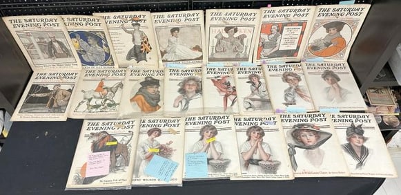 ( 21 ) early SATURDAY EVENING POST magazines, covers intact except on back, nice covers, some better