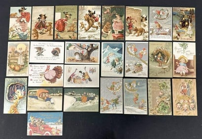 Misc. POSTCARD lot (25) cards, ( NEW YEAR, TEDDY BEARS, THANKSGIVING )….good overall condition, a