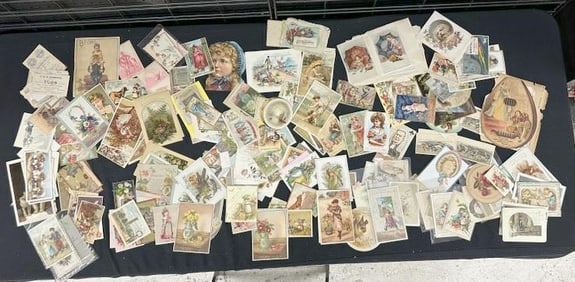 Hundreds of Victorian era TRADE CARDS & Lithos. Very diversified lot, good lot for a dealer to sort