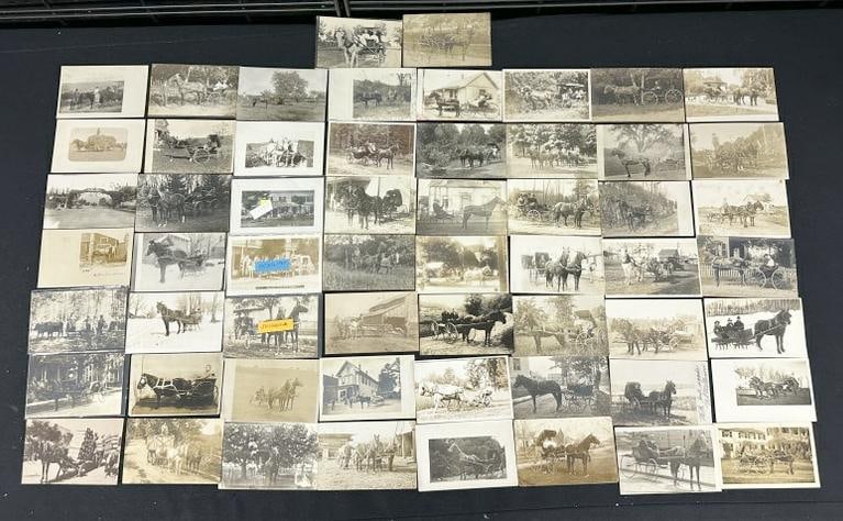 ( 58 ) RPPC of horse drawn carriages, a few sleds and one plow…..great lot for a dealer to sort (1 of 10)