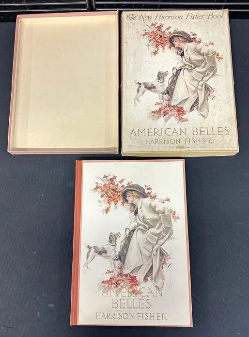 AMERICAN BELLES, by Harrison Fisher, 1st Edition, with original box and tissue paper over cover,: AMERICAN BELLES, by Harrison Fisher, 1st Edition, with original box and tissue paper over cover, appears to have never been read condition. The box has staining, the book is crisp and clean....pretty