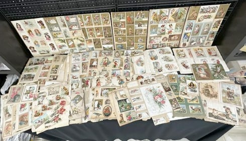 Hundreds & Hundreds of Victorian TRADE CARDS & LITHOS, on album pages, most all double sided....a