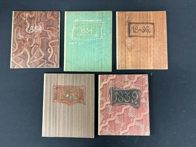 ( 5 ) 19th century bound German Calendars, as pictured, (2) from 1834, 1836, 1838 & 1839. From (1 of 8)