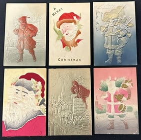( 6 ) embossed SANTA CLAUS Christmas POSTCARDS, turn of century, nice condition....From estate of