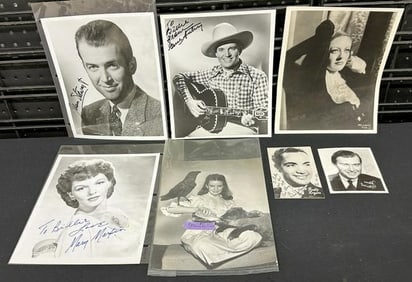 ( 7 ) Celebrity signed photographs, including ( 2 ) James Stewart, Buddy Rogers signed postcard,