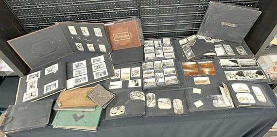 Large box lot of vintage snapshot albums. Some well annotated, travel and Americana, One Album of