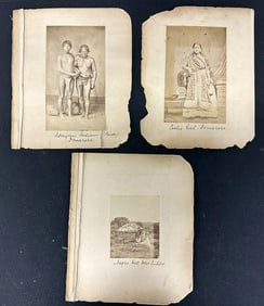 Group of seven 19th century images on loose album pages. Aboriginal Indians, Demarara;
