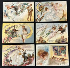 ( 6 ) early HALLOWEEN POSTCARDS with Witches, nice overall condition. From Postcard collection from