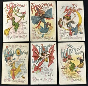 ( 6 ) early Dwig J. Marks HALLOWEEN POSTCARDS, nice overall condition. From Postcard collection from