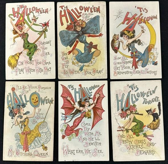 ( 6 ) early Dwig J. Marks HALLOWEEN POSTCARDS, nice overall condition. From Postcard collection from (1 of 2)