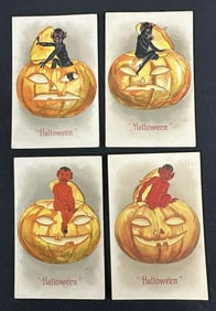 ( 4 ) H B GRIGGS HALLOWEEN POSTARDS with Devils on top of pumkins, nice overall condition. From