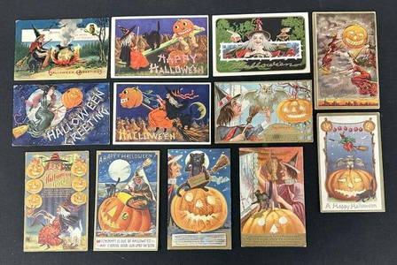 ( 12 ) early high end HALLOWEEN POSTCARDS, with Witches & Black Cats,,,,in nice overall condition,