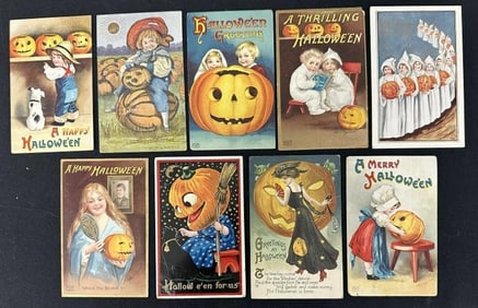 ( 9 ) quality HALLOWEEN POSTCARDS, with Jack O' Lanterns….nice overall condition, ( small piece