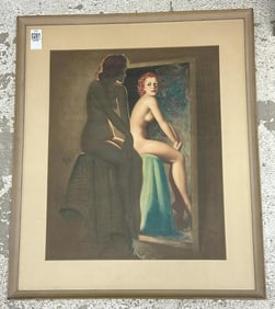 EARL MORAN period pin up girl print, in frame, nice condition ( inside of glass can be cleaned ),