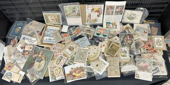 BIG lot of misc. ephemera to include VALENTINES, TRADE CARDS, LITHOS, CALENDARS, some POSTCARDS,