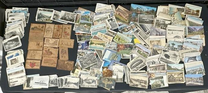 Hundreds of older POSTCARDS, lots of foreign including good quantity of RPPC, leather postcards, (1 of 6)