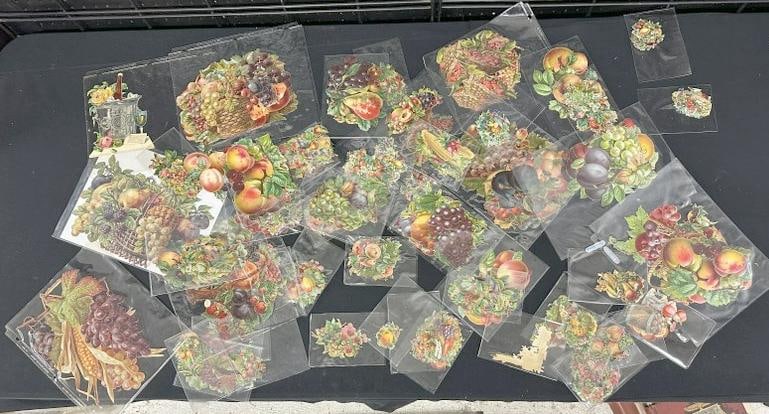 Lot of Victorian DIE CUTS of fruits, hundreds….From estate of old time ephemera dealer in Hudson (1 of 5)