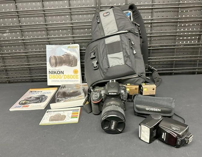 Nikon D800 camera with AF S NIKKOR 28-300 mm 1:35 - 5.6 G lens, in back pack case, with batteries, (1 of 12)
