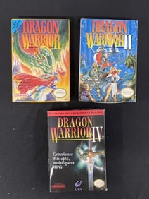 lot of 3 Nintendo NES Dragon Warrior I, II, IV cartridges  in boxes. These have not been tested.