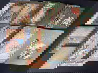 Lot of 13 vintage and antique books of Mother Goose, Nursery Rhyme, and other collections. This