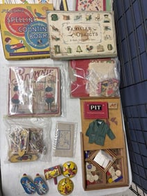Vintage and antique game and toy lot. Games are probably not complete. Includes Jeu du Nain-Jaune