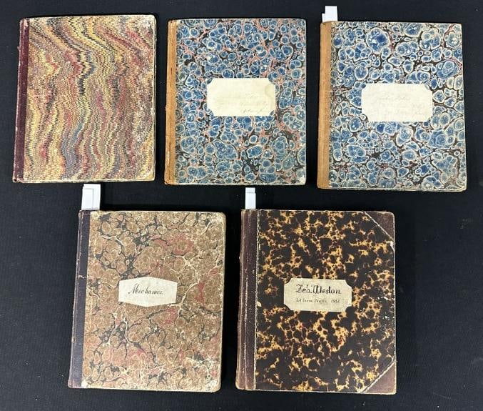 (5) handwritten school lessons books, circa 1850's Machine Age with drawings…..wonderful lot… (1 of 11)