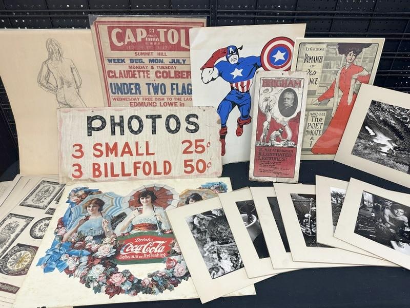 Lot of various original art, posters, drawings, prints etc. 1930s-1970s (1 of 13)